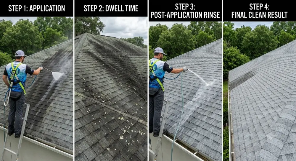 Four-step visual process showing soft wash <a href=
