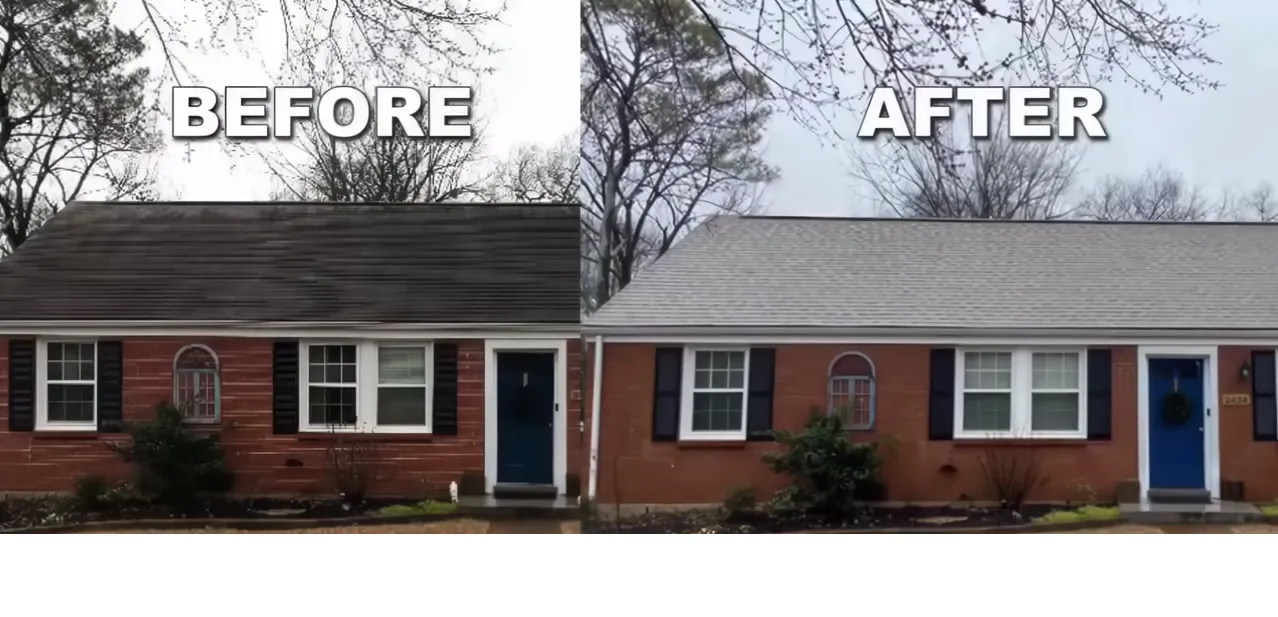 Before and after house washing Jacksonville FL - soft wash removes mold and algae from siding