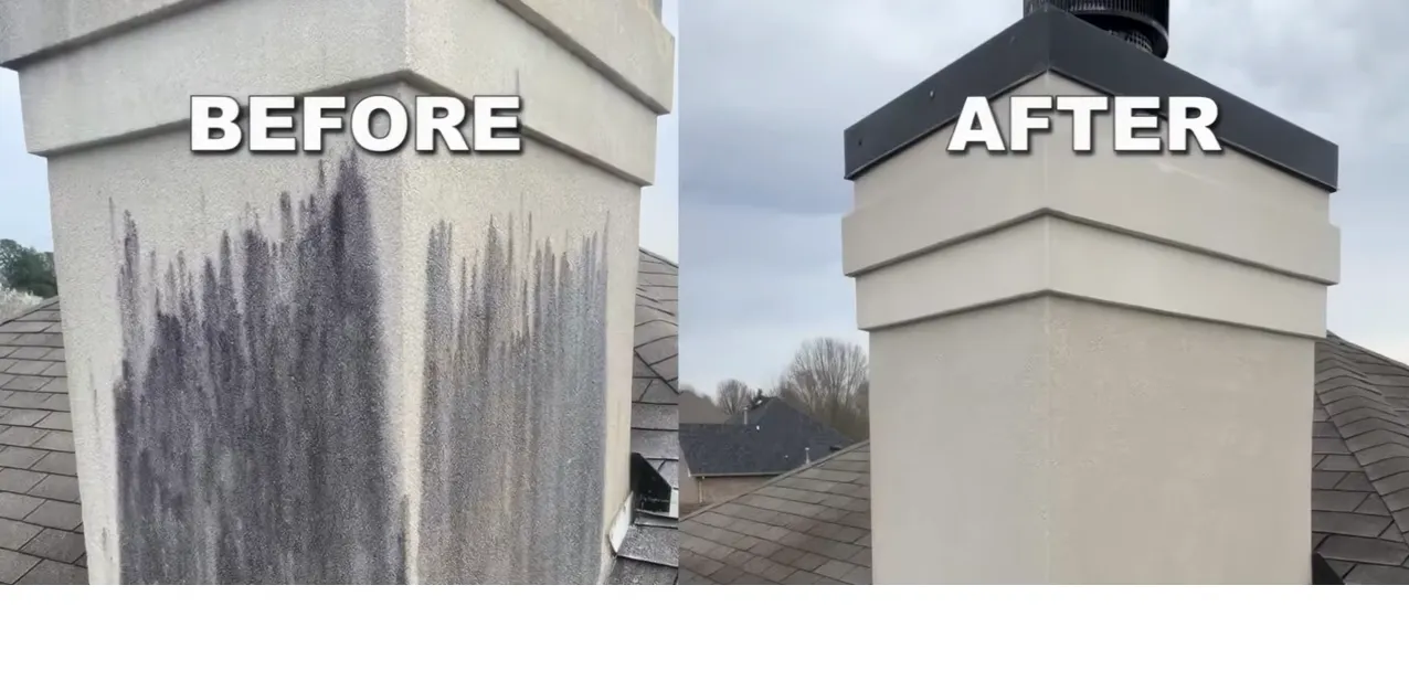Before and after roof cleaning Jacksonville FL - Gloeocapsa magma black streaks removed with soft wash