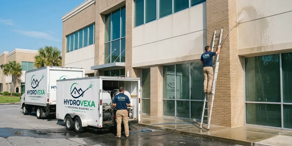 Commercial building washing process Jacksonville FL soft wash