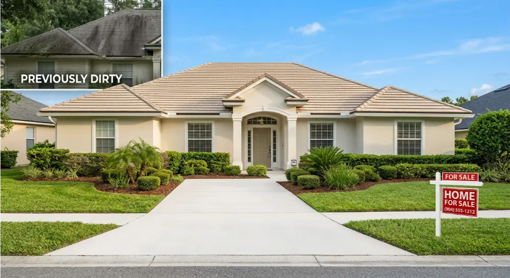 Jacksonville FL home listing exterior photo after pressure washing — clean curb appeal for real estate