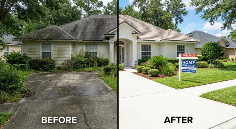 Pre-listing pressure washing Jacksonville FL — curb appeal before after home value increase