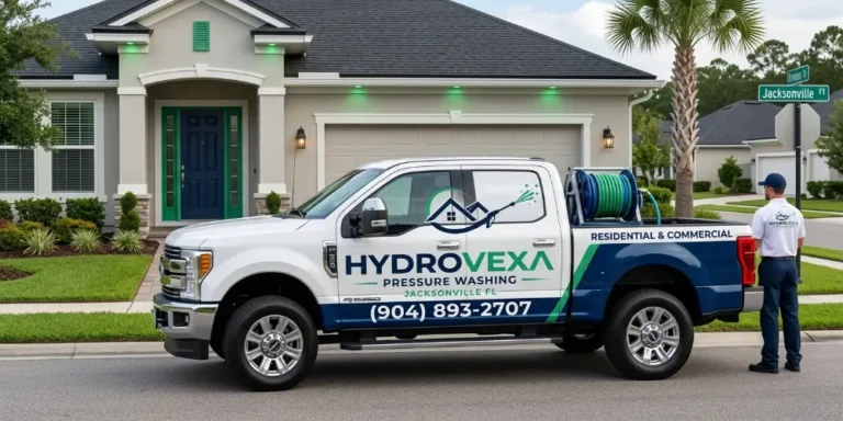 Professional pressure washing consultation written estimate Jacksonville FL — HydroVexa technician homeowner