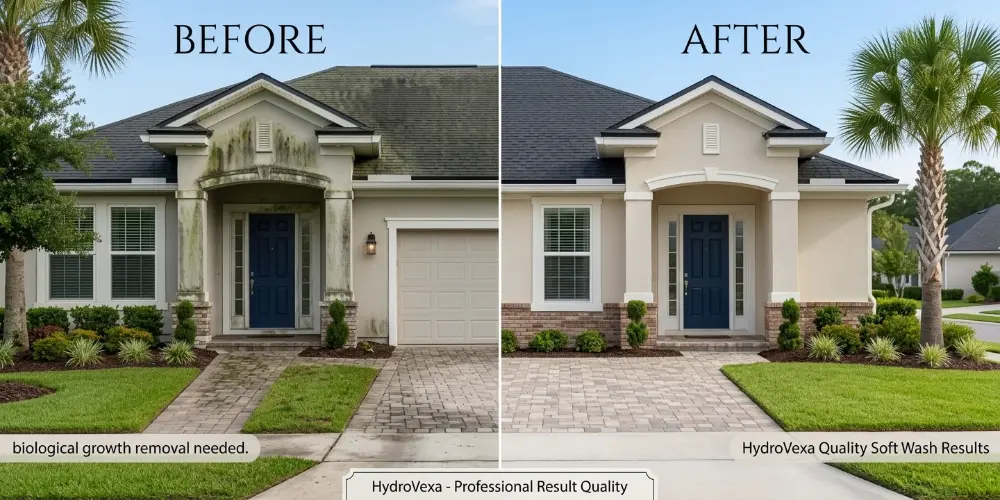 Professional pressure washing result Jacksonville FL — HydroVexa before after quality result