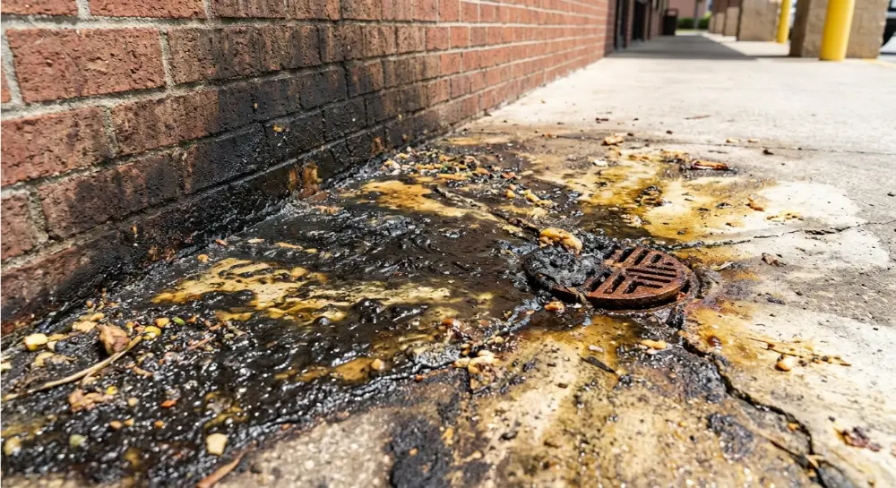 Restaurant grease pad FOG buildup before cleaning — Jacksonville FL health code violation