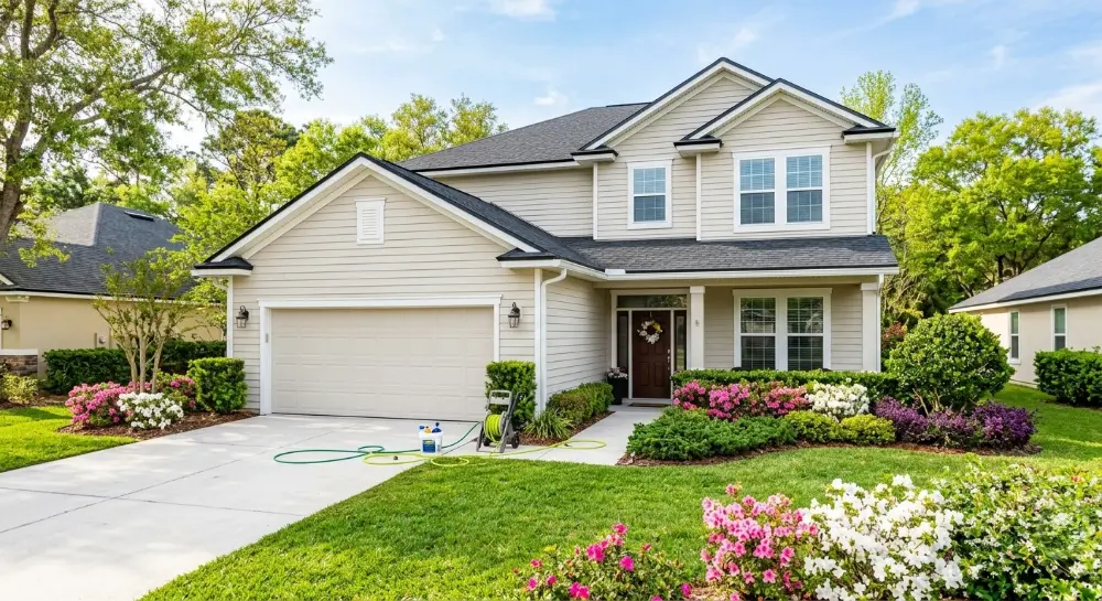 Spring pressure washing Jacksonville FL — post-pollen clean home exterior March April May
