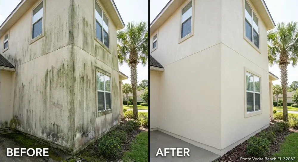 Stucco soft wash before after coastal — Ponte Vedra Beach FL 32082 HydroVexa