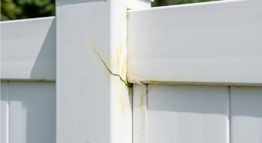 Vinyl fence pressure washing damage — cracked panels seam forcing Jacksonville FL