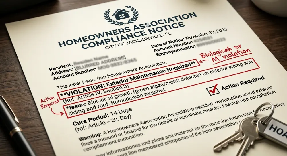 HOA violation notice exterior maintenance Jacksonville FL — pressure washing required for compliance