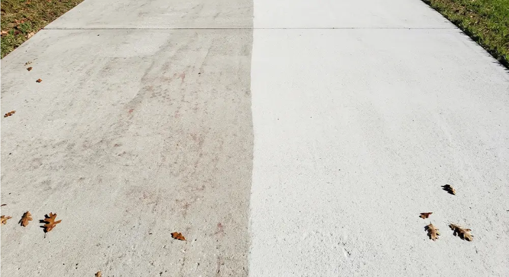 Pressure washing vs 2-stage tannin treatment result comparison Jacksonville FL driveway