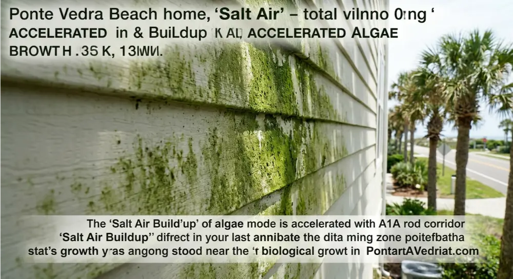 Salt air algae buildup on Ponte Vedra Beach FL home exterior near A1A