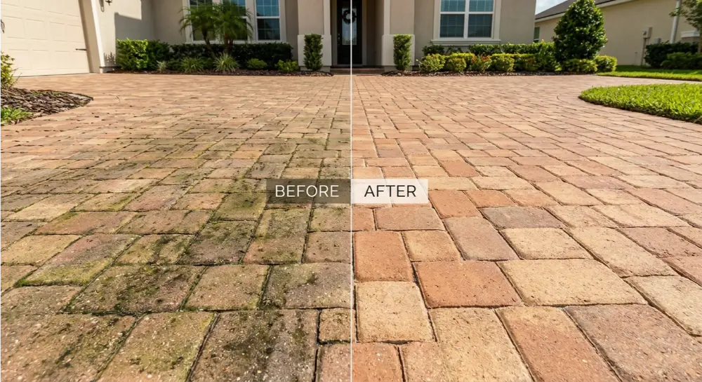 Stucco home soft wash before after — Nocatee Jacksonville FL pressure washing